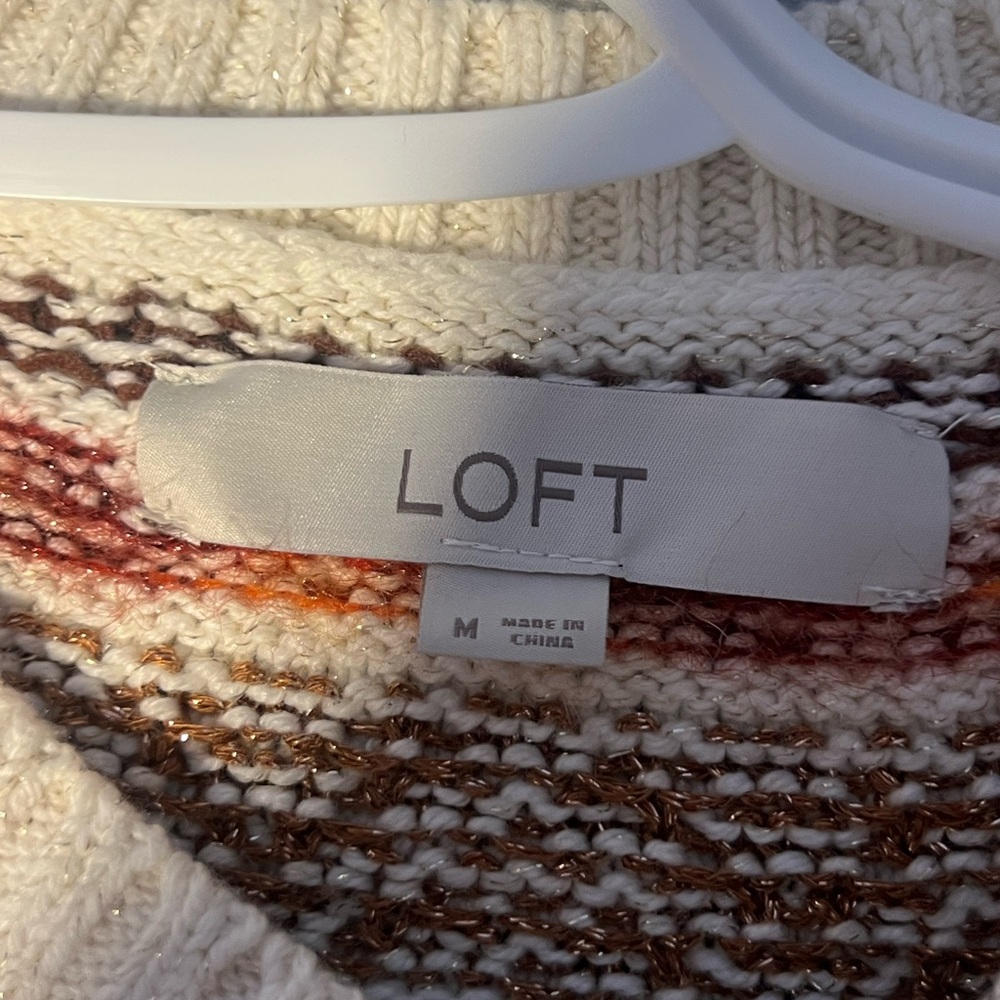 LOFT Women's Sweater in Cream, Brown, and Orange